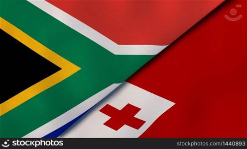 Two states flags of South Africa and Tonga. High quality business background. 3d illustration. The flags of South Africa and Tonga. News, reportage, business background. 3d illustration