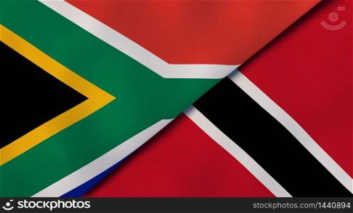 Two states flags of South Africa and Trinidad and Tobago. High quality business background. 3d illustration. The flags of South Africa and Trinidad and Tobago. News, reportage, business background. 3d illustration