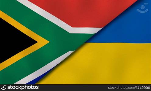 Two states flags of South Africa and Ukraine. High quality business background. 3d illustration. The flags of South Africa and Ukraine. News, reportage, business background. 3d illustration