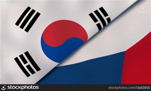 Two states flags of South Korea and Czech Republic. High quality business background. 3d illustration. The flags of South Korea and Czech Republic. News, reportage, business background. 3d illustration