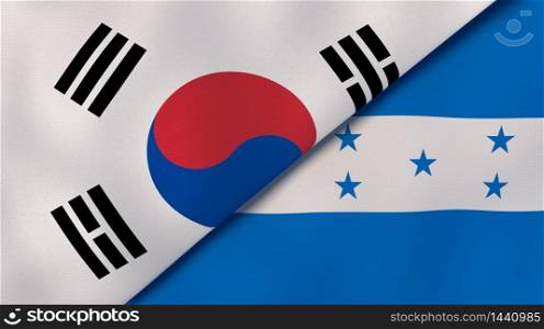 Two states flags of South Korea and Honduras. High quality business background. 3d illustration. The flags of South Korea and Honduras. News, reportage, business background. 3d illustration