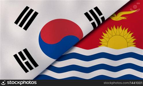 Two states flags of South Korea and Kiribati. High quality business background. 3d illustration. The flags of South Korea and Kiribati. News, reportage, business background. 3d illustration