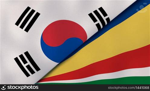 Two states flags of South Korea and Seychelles. High quality business background. 3d illustration. The flags of South Korea and Seychelles. News, reportage, business background. 3d illustration