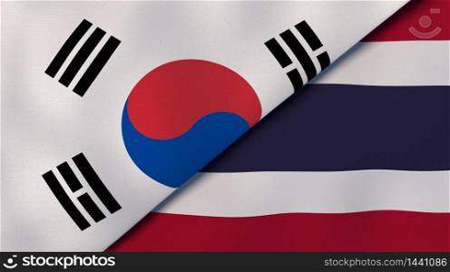 Two states flags of South Korea and Thailand. High quality business background. 3d illustration. The flags of South Korea and Thailand. News, reportage, business background. 3d illustration