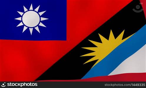 Two states flags of Taiwan and Antigua and Barbuda. High quality business background. 3d illustration. The flags of Taiwan and Antigua and Barbuda. News, reportage, business background. 3d illustration