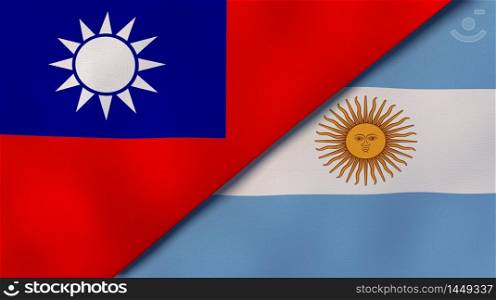 Two states flags of Taiwan and Argentina. High quality business background. 3d illustration. The flags of Taiwan and Argentina. News, reportage, business background. 3d illustration