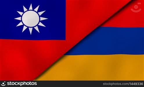 Two states flags of Taiwan and Armenia. High quality business background. 3d illustration. The flags of Taiwan and Armenia. News, reportage, business background. 3d illustration