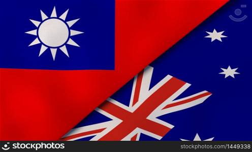 Two states flags of Taiwan and Australia. High quality business background. 3d illustration. The flags of Taiwan and Australia. News, reportage, business background. 3d illustration