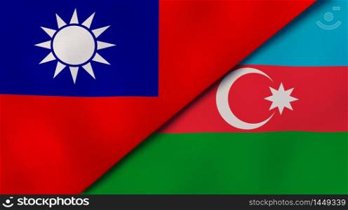 Two states flags of Taiwan and Azerbaijan. High quality business background. 3d illustration. The flags of Taiwan and Azerbaijan. News, reportage, business background. 3d illustration