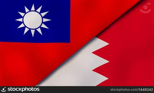 Two states flags of Taiwan and Bahrain. High quality business background. 3d illustration. The flags of Taiwan and Bahrain. News, reportage, business background. 3d illustration