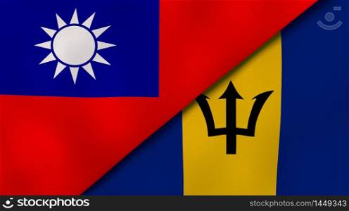 Two states flags of Taiwan and Barbados. High quality business background. 3d illustration. The flags of Taiwan and Barbados. News, reportage, business background. 3d illustration