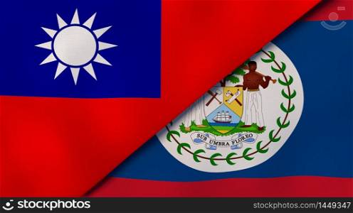 Two states flags of Taiwan and Belize. High quality business background. 3d illustration. The flags of Taiwan and Belize. News, reportage, business background. 3d illustration