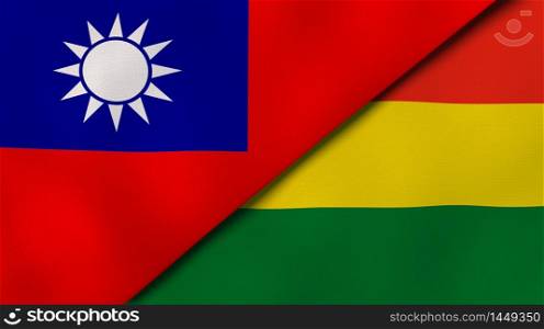 Two states flags of Taiwan and Bolivia. High quality business background. 3d illustration. The flags of Taiwan and Bolivia. News, reportage, business background. 3d illustration