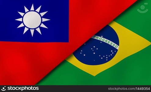 Two states flags of Taiwan and Brazil. High quality business background. 3d illustration. The flags of Taiwan and Brazil. News, reportage, business background. 3d illustration