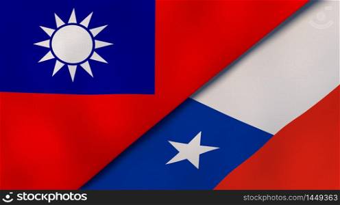 Two states flags of Taiwan and Chile. High quality business background. 3d illustration. The flags of Taiwan and Chile. News, reportage, business background. 3d illustration
