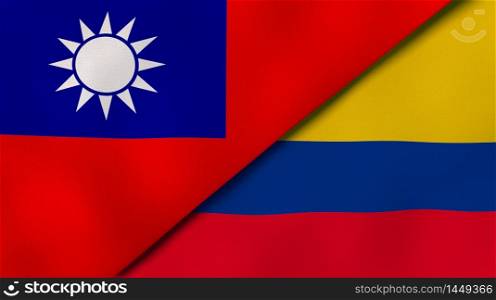 Two states flags of Taiwan and Colombia. High quality business background. 3d illustration. The flags of Taiwan and Colombia. News, reportage, business background. 3d illustration