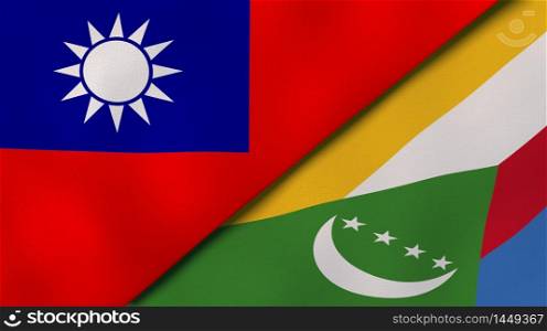 Two states flags of Taiwan and Comoros. High quality business background. 3d illustration. The flags of Taiwan and Comoros. News, reportage, business background. 3d illustration