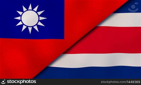 Two states flags of Taiwan and Costa Rica. High quality business background. 3d illustration. The flags of Taiwan and Costa Rica. News, reportage, business background. 3d illustration