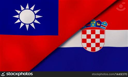 Two states flags of Taiwan and Croatia. High quality business background. 3d illustration. The flags of Taiwan and Croatia. News, reportage, business background. 3d illustration