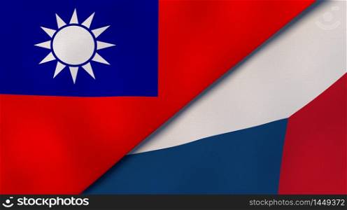 Two states flags of Taiwan and Czech Republic. High quality business background. 3d illustration. The flags of Taiwan and Czech Republic. News, reportage, business background. 3d illustration