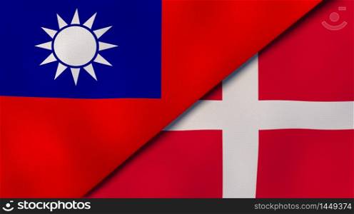 Two states flags of Taiwan and Denmark. High quality business background. 3d illustration. The flags of Taiwan and Denmark. News, reportage, business background. 3d illustration
