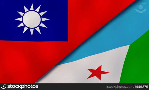 Two states flags of Taiwan and Djibouti. High quality business background. 3d illustration. The flags of Taiwan and Djibouti. News, reportage, business background. 3d illustration