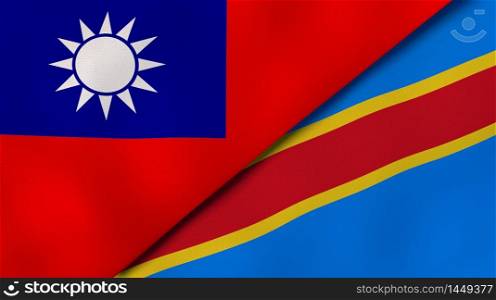 Two states flags of Taiwan and DR Congo. High quality business background. 3d illustration. The flags of Taiwan and DR Congo. News, reportage, business background. 3d illustration