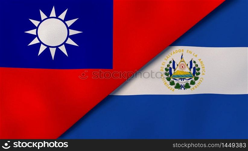 Two states flags of Taiwan and El Salvador. High quality business background. 3d illustration. The flags of Taiwan and El Salvador. News, reportage, business background. 3d illustration