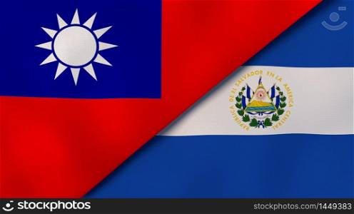 Two states flags of Taiwan and El Salvador. High quality business background. 3d illustration. The flags of Taiwan and El Salvador. News, reportage, business background. 3d illustration