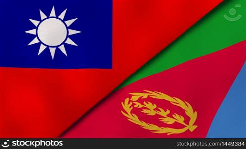 Two states flags of Taiwan and Eritrea. High quality business background. 3d illustration. The flags of Taiwan and Eritrea. News, reportage, business background. 3d illustration