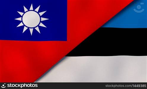 Two states flags of Taiwan and Estonia. High quality business background. 3d illustration. The flags of Taiwan and Estonia. News, reportage, business background. 3d illustration