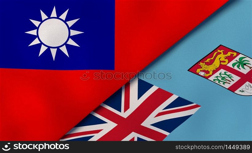 Two states flags of Taiwan and Fiji. High quality business background. 3d illustration. The flags of Taiwan and Fiji. News, reportage, business background. 3d illustration