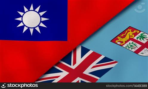 Two states flags of Taiwan and Fiji. High quality business background. 3d illustration. The flags of Taiwan and Fiji. News, reportage, business background. 3d illustration