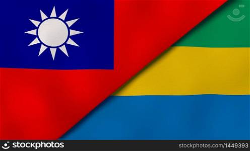 Two states flags of Taiwan and Gabon. High quality business background. 3d illustration. The flags of Taiwan and Gabon. News, reportage, business background. 3d illustration