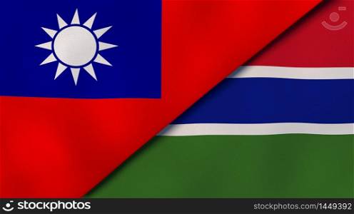 Two states flags of Taiwan and Gambia. High quality business background. 3d illustration. The flags of Taiwan and Gambia. News, reportage, business background. 3d illustration