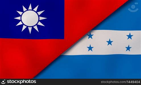 Two states flags of Taiwan and Honduras. High quality business background. 3d illustration. The flags of Taiwan and Honduras. News, reportage, business background. 3d illustration