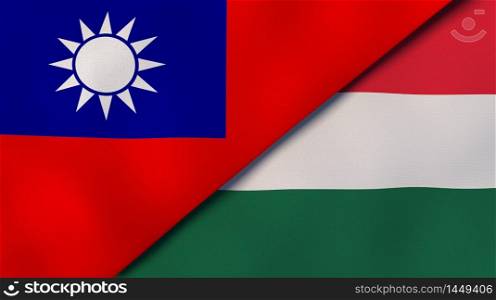 Two states flags of Taiwan and Hungary. High quality business background. 3d illustration. The flags of Taiwan and Hungary. News, reportage, business background. 3d illustration