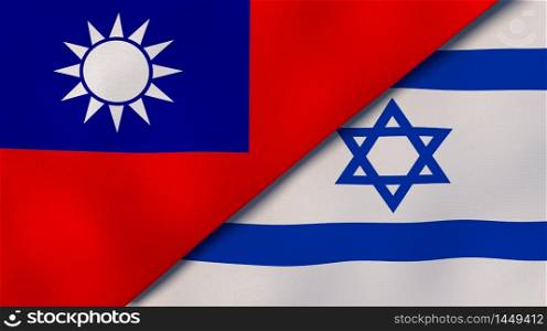 Two states flags of Taiwan and Israel. High quality business background. 3d illustration. The flags of Taiwan and Israel. News, reportage, business background. 3d illustration