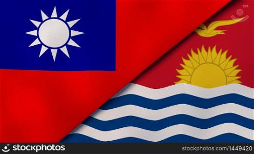 Two states flags of Taiwan and Kiribati. High quality business background. 3d illustration. The flags of Taiwan and Kiribati. News, reportage, business background. 3d illustration