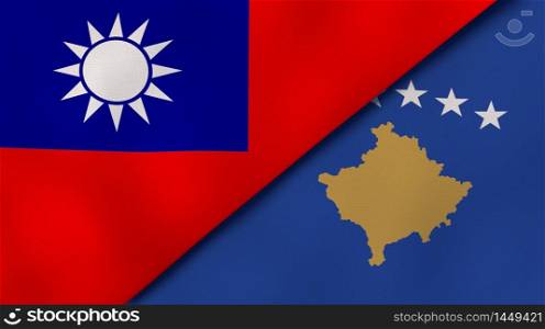 Two states flags of Taiwan and Kosovo. High quality business background. 3d illustration. The flags of Taiwan and Kosovo. News, reportage, business background. 3d illustration