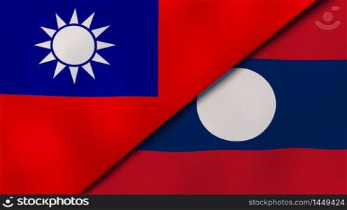 Two states flags of Taiwan and Laos. High quality business background. 3d illustration. The flags of Taiwan and Laos. News, reportage, business background. 3d illustration