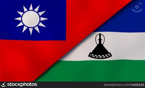 Two states flags of Taiwan and Lesotho. High quality business background. 3d illustration. The flags of Taiwan and Lesotho. News, reportage, business background. 3d illustration