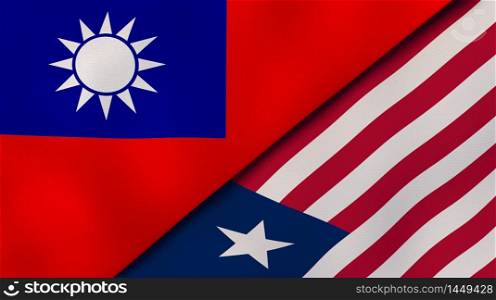 Two states flags of Taiwan and Liberia. High quality business background. 3d illustration. The flags of Taiwan and Liberia. News, reportage, business background. 3d illustration