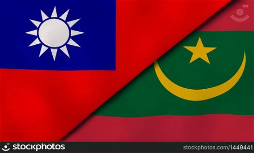 Two states flags of Taiwan and Mauritania. High quality business background. 3d illustration. The flags of Taiwan and Mauritania. News, reportage, business background. 3d illustration