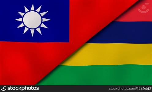 Two states flags of Taiwan and Mauritius. High quality business background. 3d illustration. The flags of Taiwan and Mauritius. News, reportage, business background. 3d illustration
