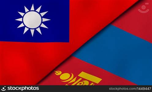Two states flags of Taiwan and Mongolia. High quality business background. 3d illustration. The flags of Taiwan and Mongolia. News, reportage, business background. 3d illustration