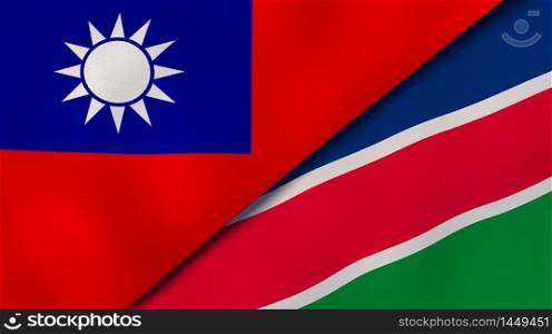Two states flags of Taiwan and Namibia. High quality business background. 3d illustration. The flags of Taiwan and Namibia. News, reportage, business background. 3d illustration