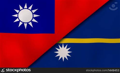 Two states flags of Taiwan and Nauru. High quality business background. 3d illustration. The flags of Taiwan and Nauru. News, reportage, business background. 3d illustration