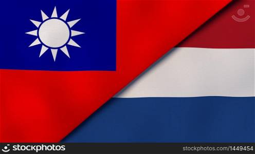 Two states flags of Taiwan and Netherlands. High quality business background. 3d illustration. The flags of Taiwan and Netherlands. News, reportage, business background. 3d illustration