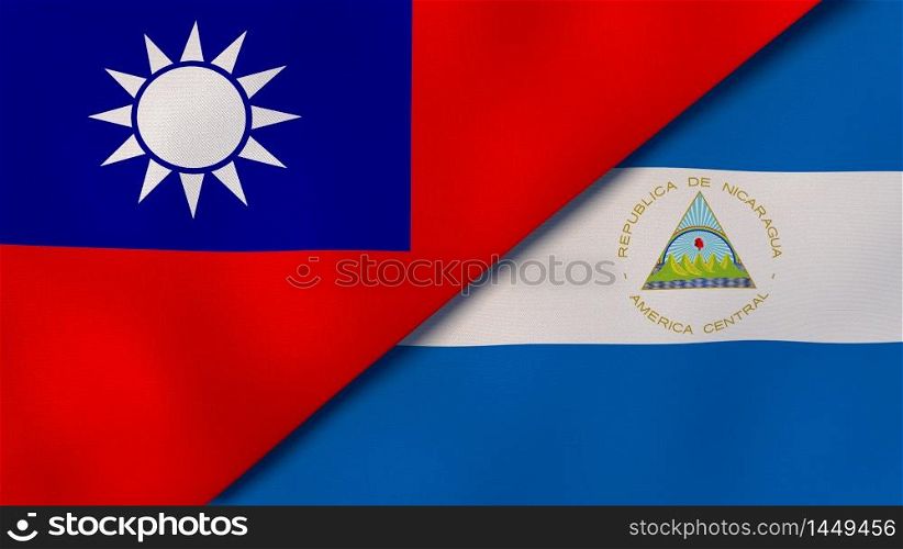 Two states flags of Taiwan and Nicaragua. High quality business background. 3d illustration. The flags of Taiwan and Nicaragua. News, reportage, business background. 3d illustration